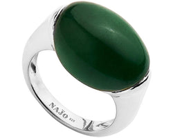 Sterling Silver And Green Aventurine Pebble Ring - Size Large