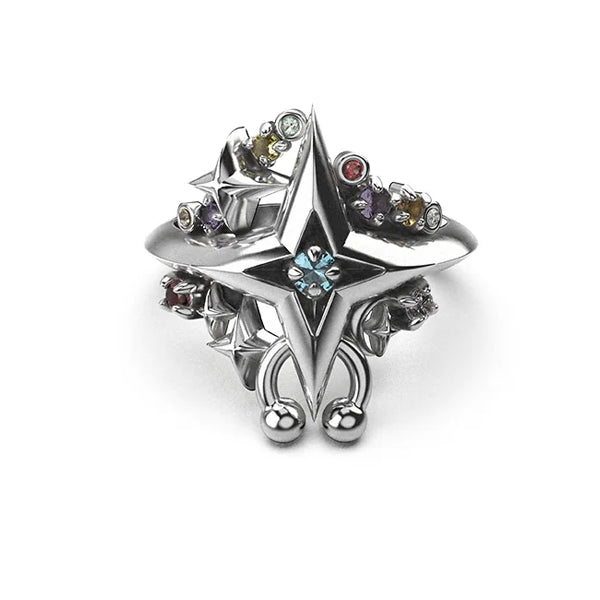 Sterling Silver/Citrine/Peridot/Topaz Cosmic Punk Multi Ring- Size Q