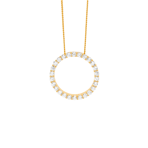 Ellani Yellow Gold Plated Circle Pendant With Cz