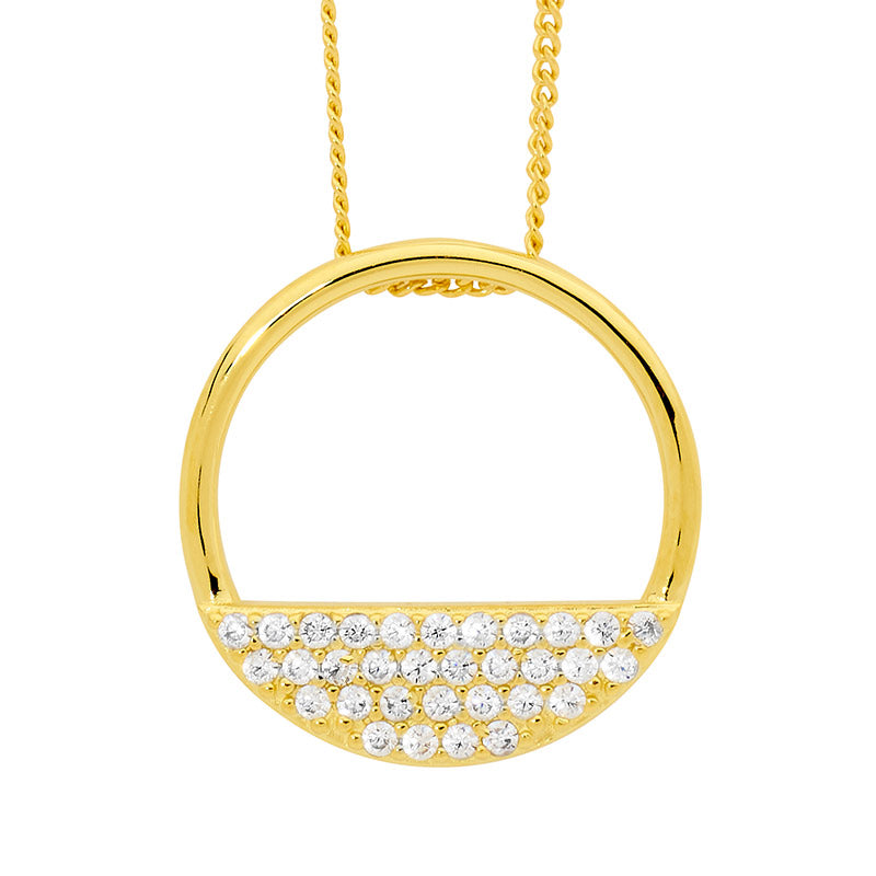 Ellani Yellow Gold Plated Open Circle Pendant With White Cz