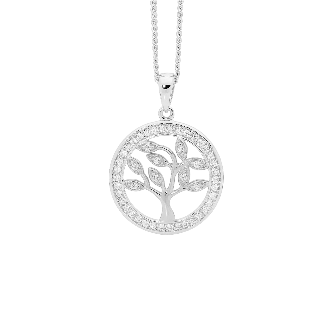 Ellani Silver Tree Of Life Pendant With Cz