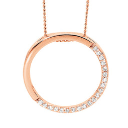 SS 20mm Open Circle, Half WH CZ Pendant w/ Rose Gold Plating