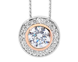 Ellani Silver & Rose Gold Plated White Cz Pendant With Cz Halo