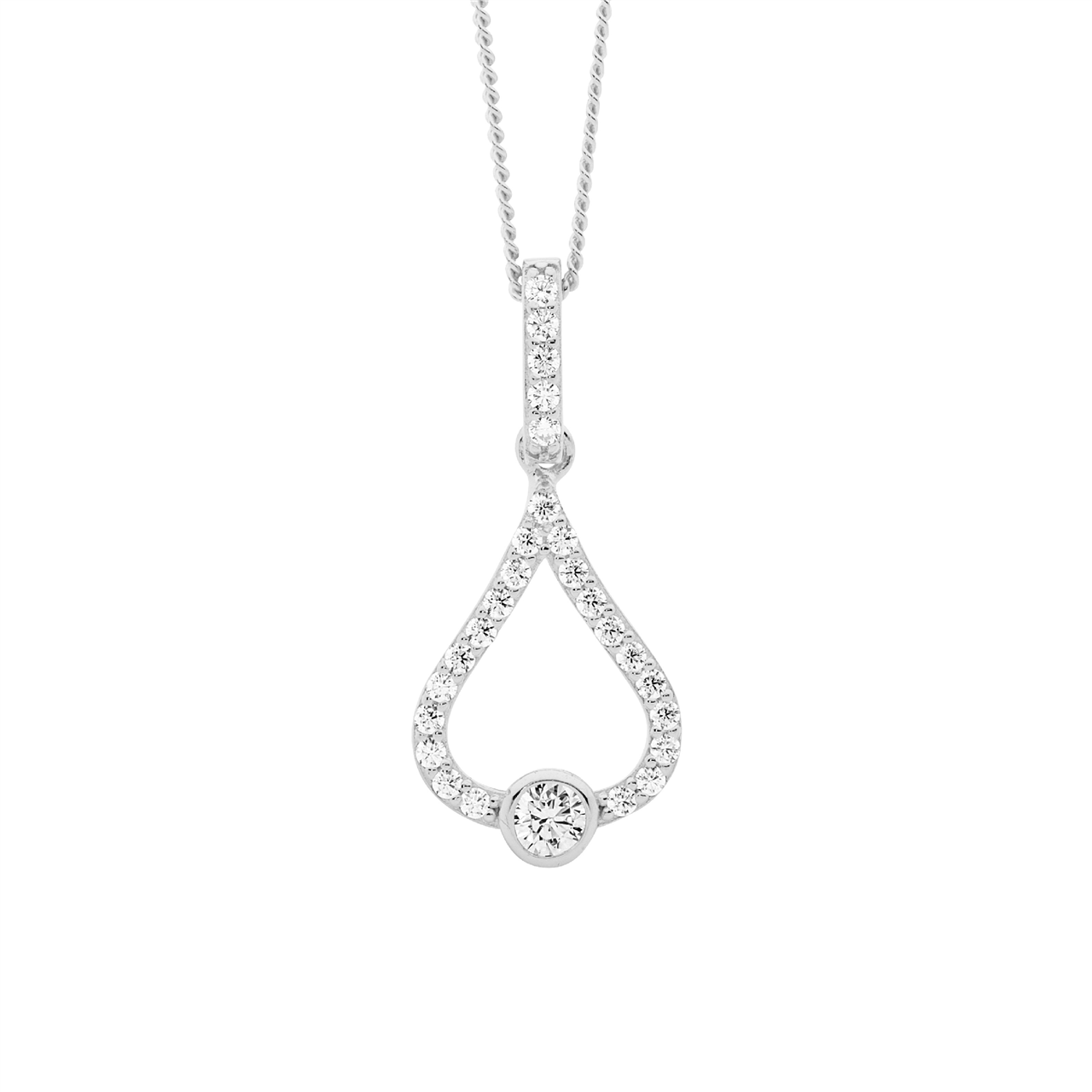 Ellani Sterling Silver Open Tear Drop Pendant With Cz
