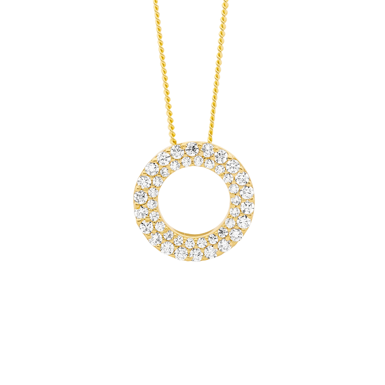 Ellani Gold Plated Open Circle Pendant Double Cz Row