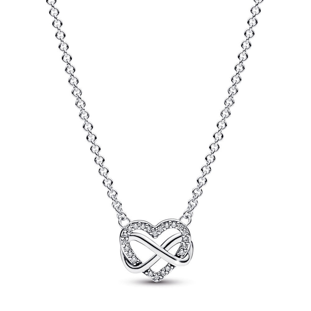 Infinity Heart Sterling Silver Necklace With Clear Cubic Zirconia