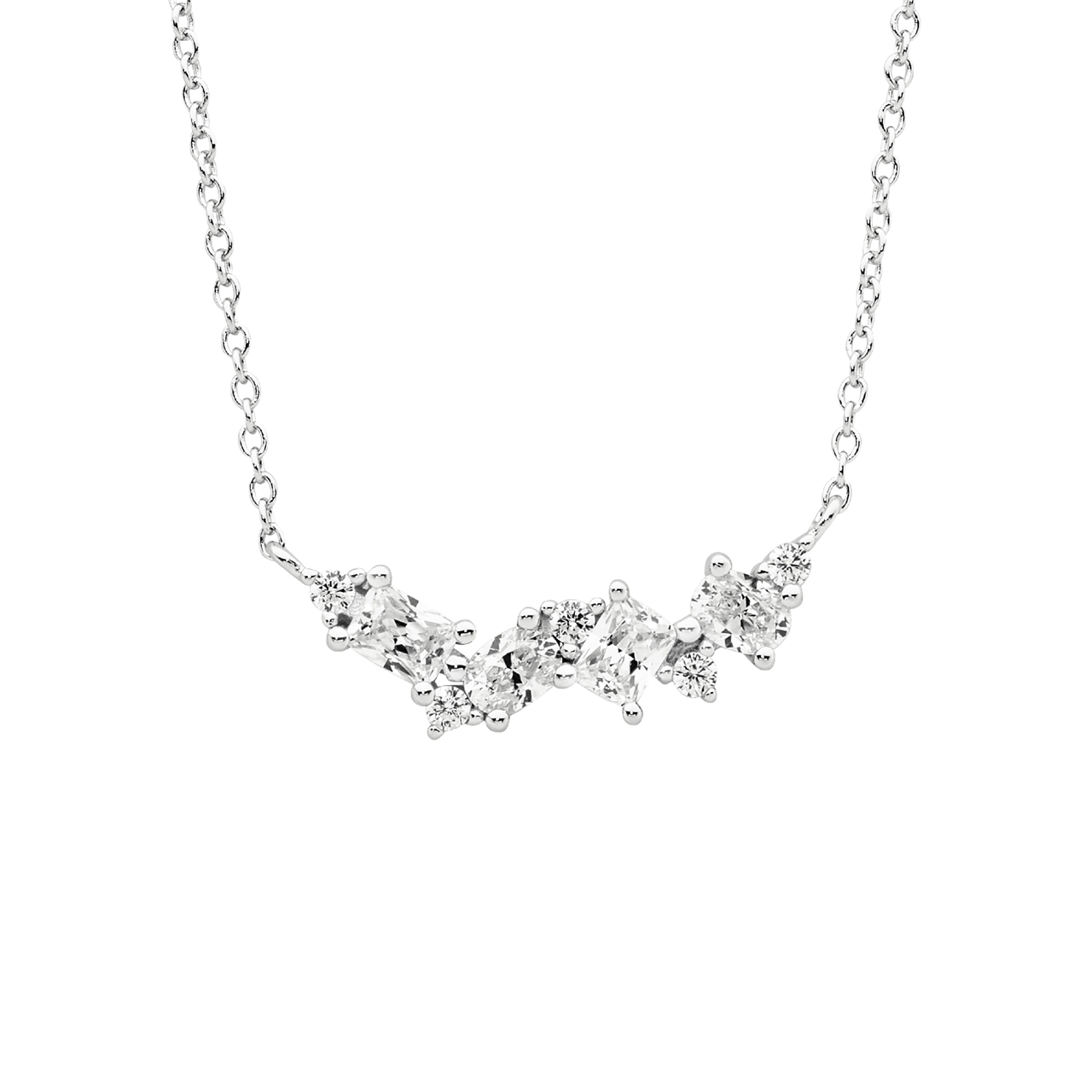 Ss Multi Shape Wh Cz Cluster On 40Cm Chain Plus 5Cm Ext.