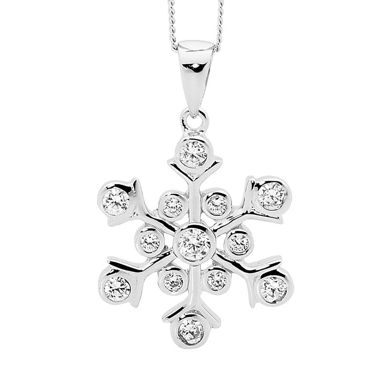 SS WH CZ Bezel Set Snowflake Pendant