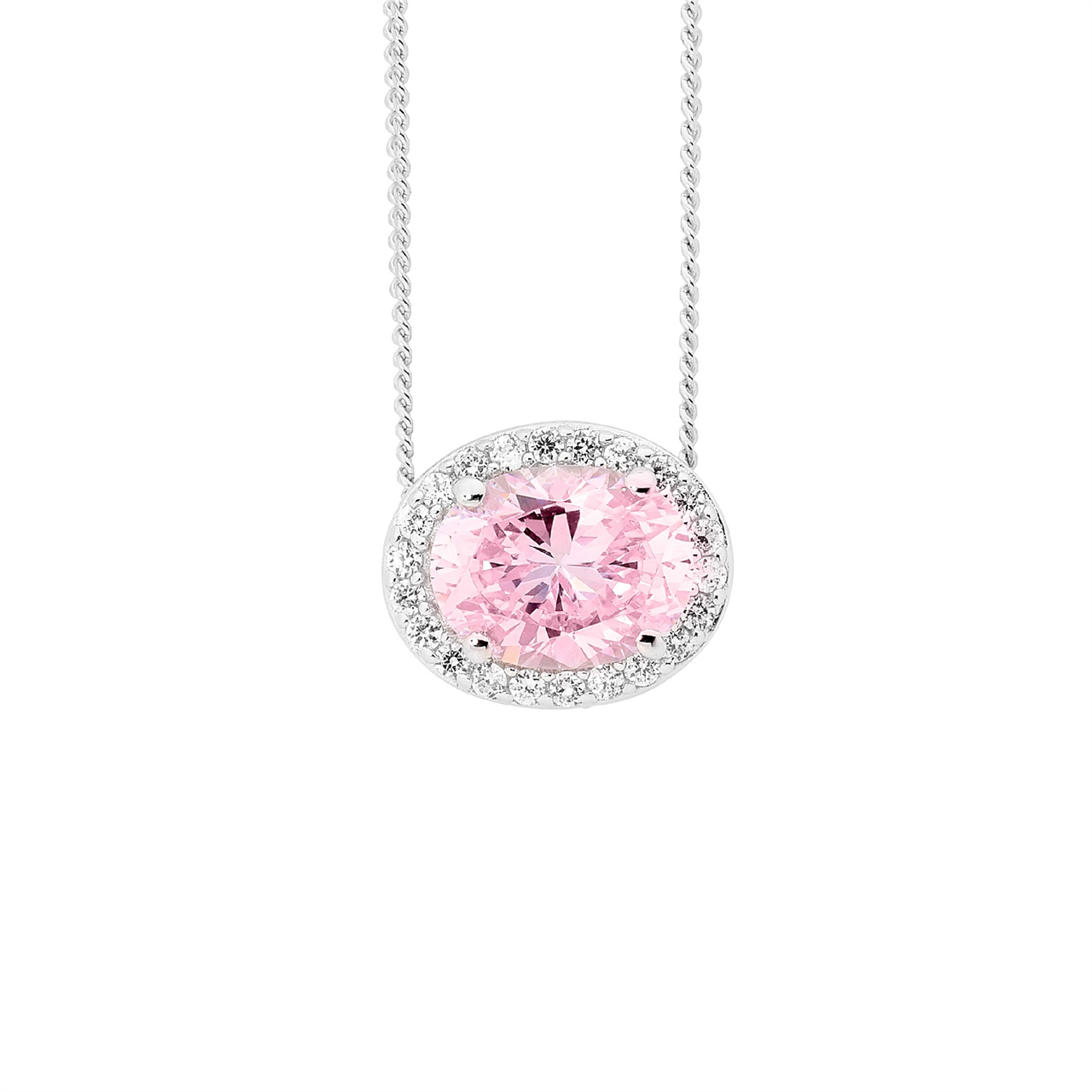 SS Light Pink Oval CZ w/ WH CZ Surround Slider Pendant