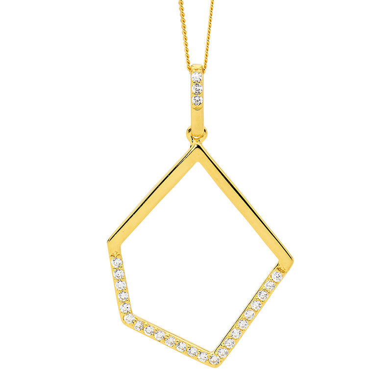 Ss Wh Cz Open Abstract Drop Pendant W/ Gold Plating