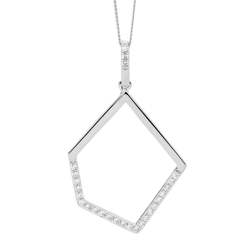 SS WH CZ open abstract drop pendant