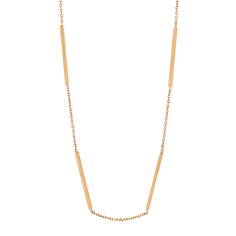Stainless Steel 42Cm Necklace W/ 4 Bars & Gold Ip Plating