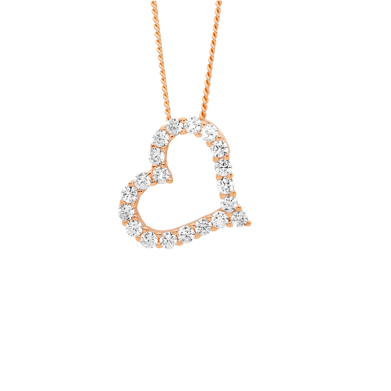 Sterling Silver Cz 13Mm Open Heart On Angle Pendant