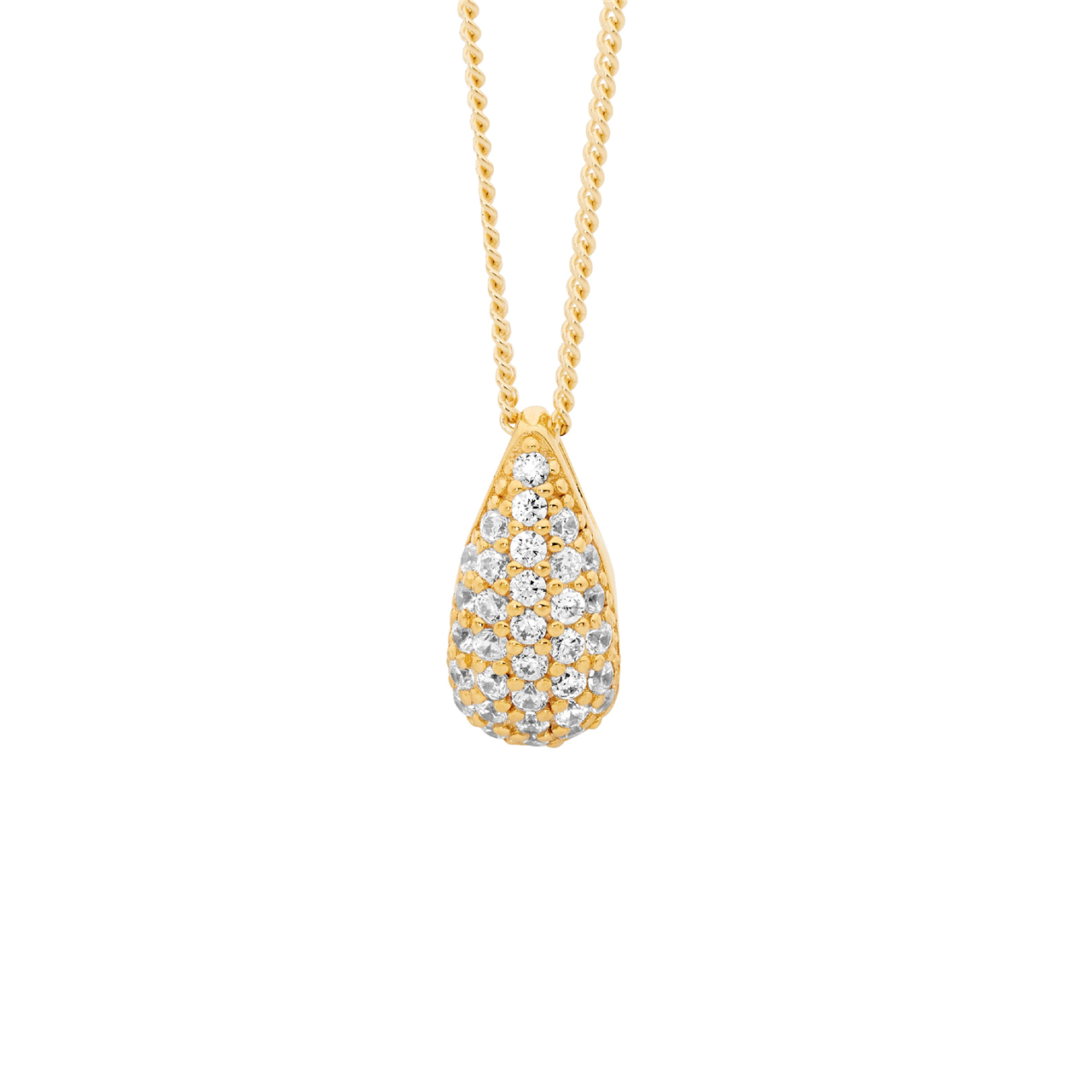 Ss Wh Cz Pave 12Mm Tear Drop Pendant W/Gold Plating