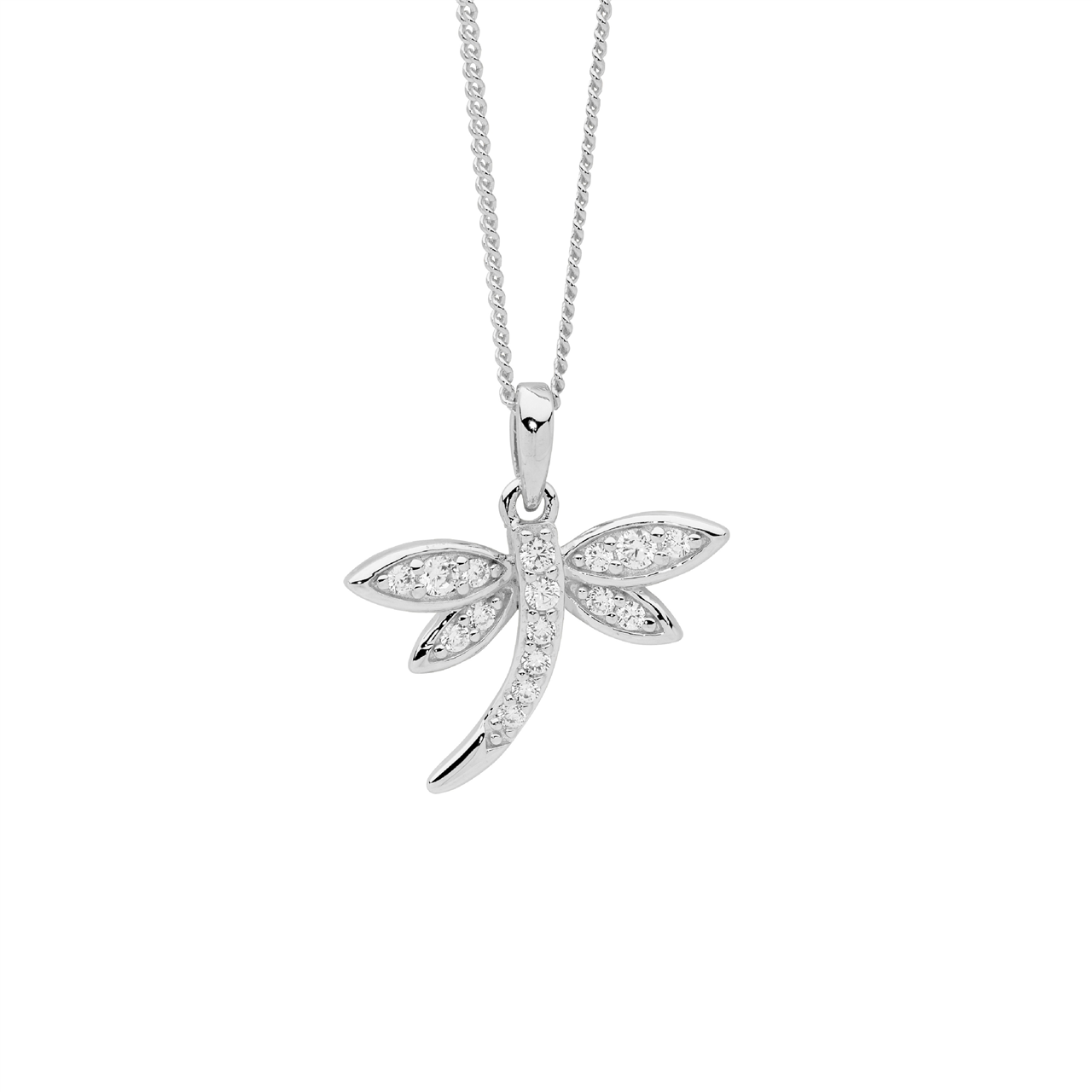 Sterling Silver Wh Cz Dragonfly Pendant