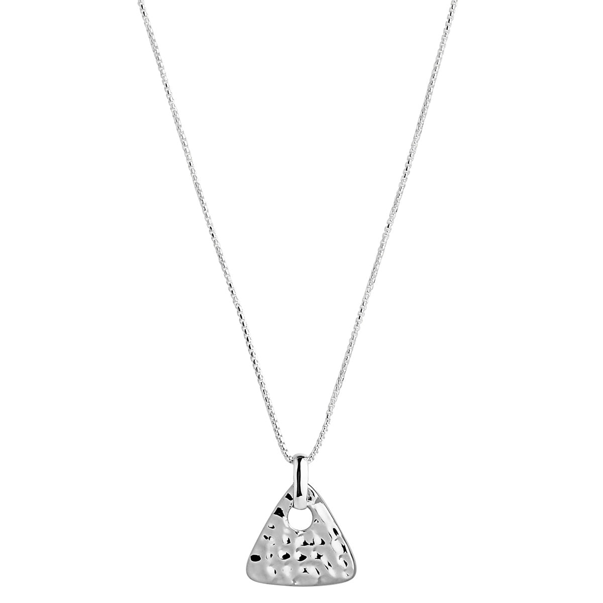 13.5Mm Silver Beaten Triangle Pendant On C0146-45Cm 0.8Mm Silver Round Box Chain With 5Cm Ext Chain, Antitarnish