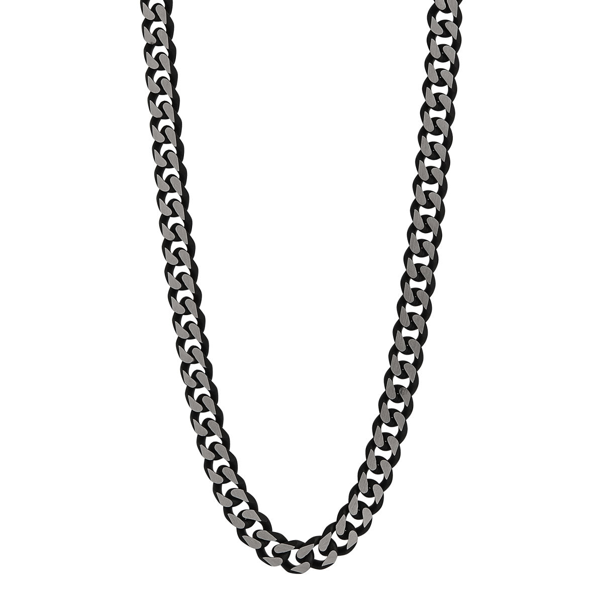 Men's 8.5mm Wide Brushed Stainless Steel Flat Curb Necklace With Ip Black Plating, 55cm