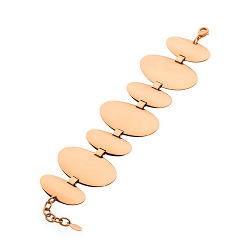 Stainless Steel Rose Gold IP Plating Multi Oval Disk Bracelet