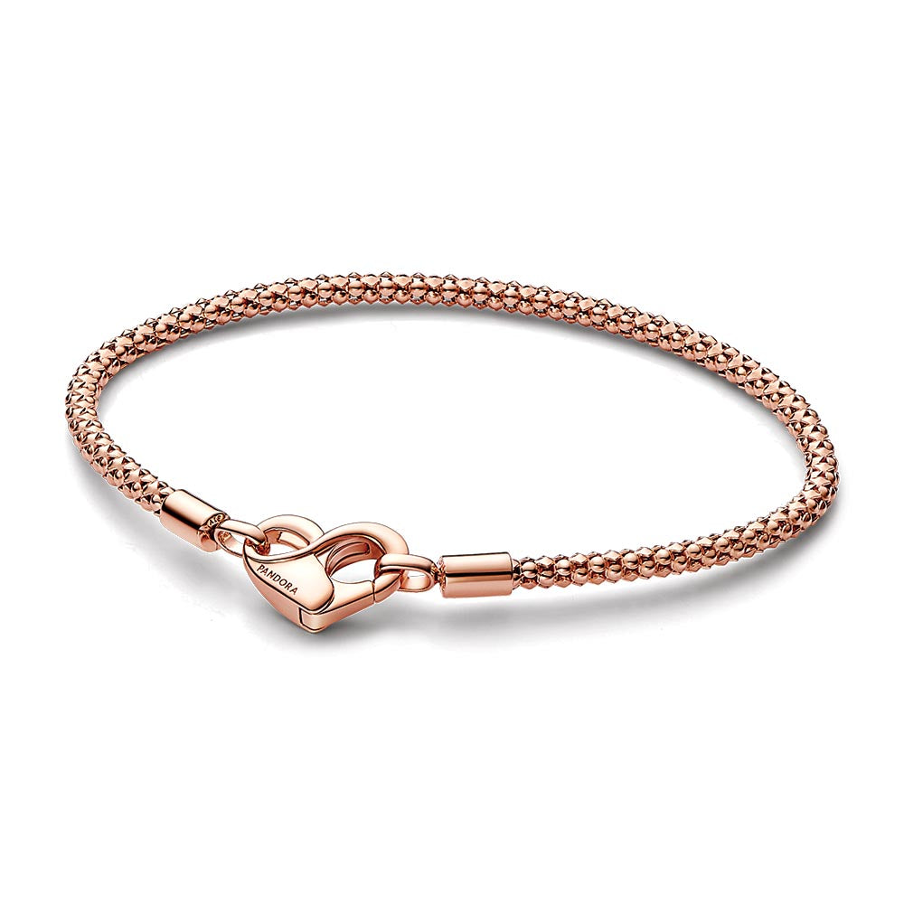 Studded Chain 14K Rose Gold-Plated Bracelet With Heart Clasp Size 18cm