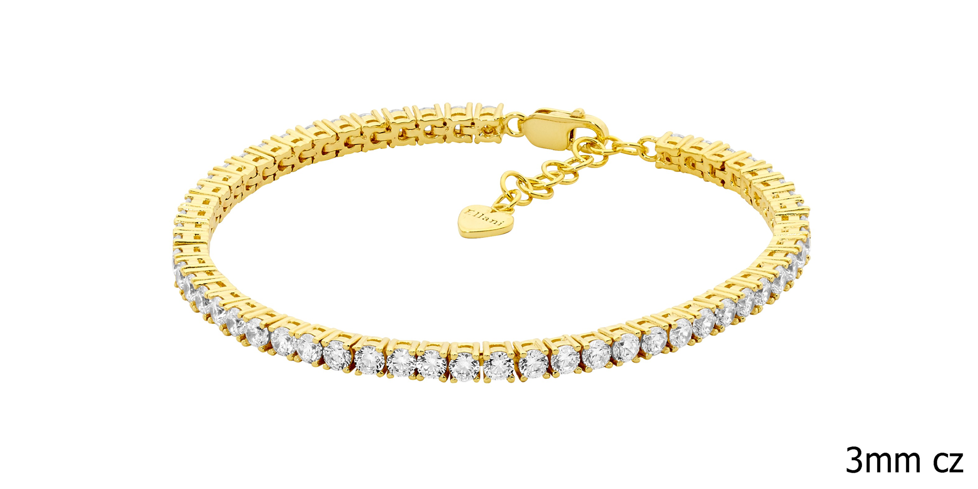 Ss Wh Cz 3Mm Tennis Bracelet W/Ext Chain & Gold Plating