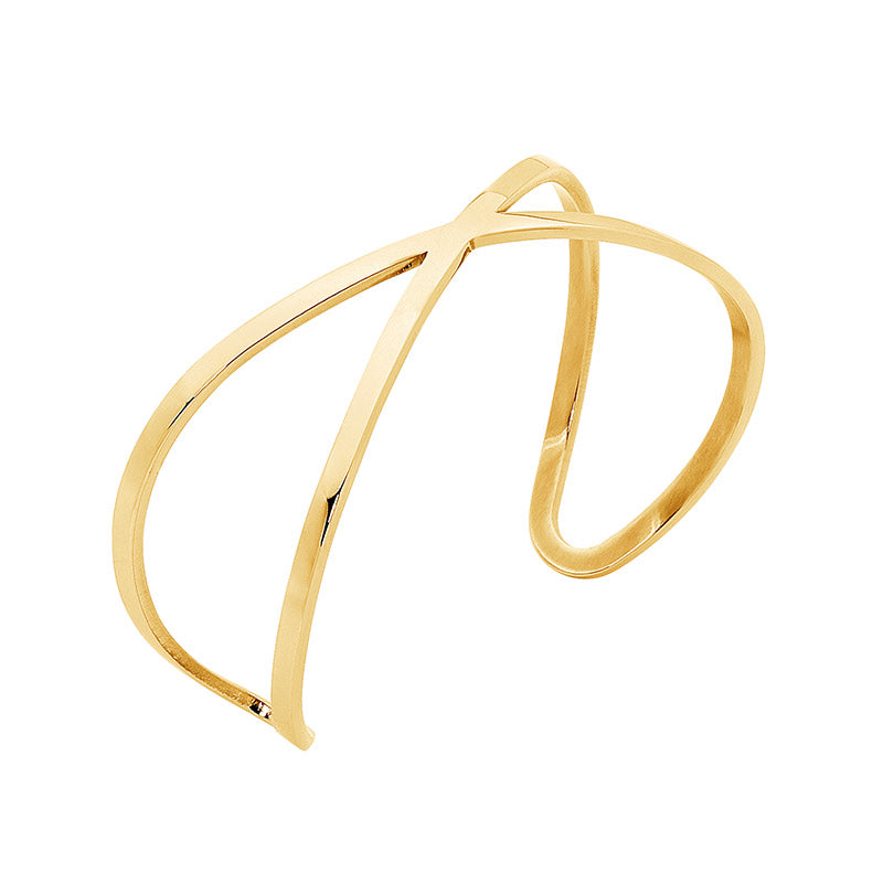 Stainless Steel Sml Cross Over Cuff w/ Gold IP Plating