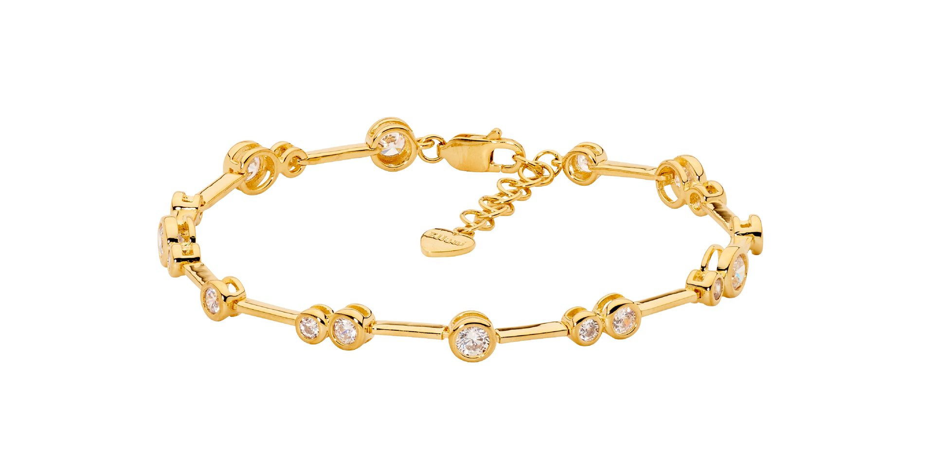 Sterling Silver Bezel Set Wh Cz Bar Bracelet W/Ext Chain, Gold Plating