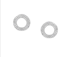 SS WH CZ Double Layer Wave Circle Earrings