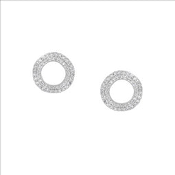 SS WH CZ Double Layer Wave Circle Earrings