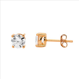 Ellani Rose Gold Plated Stud Earrings With Round White Cz