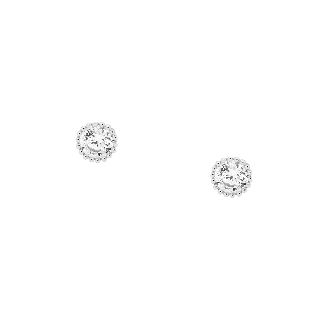 Ellani Silver Stud Earrings With Crown Set White Cz