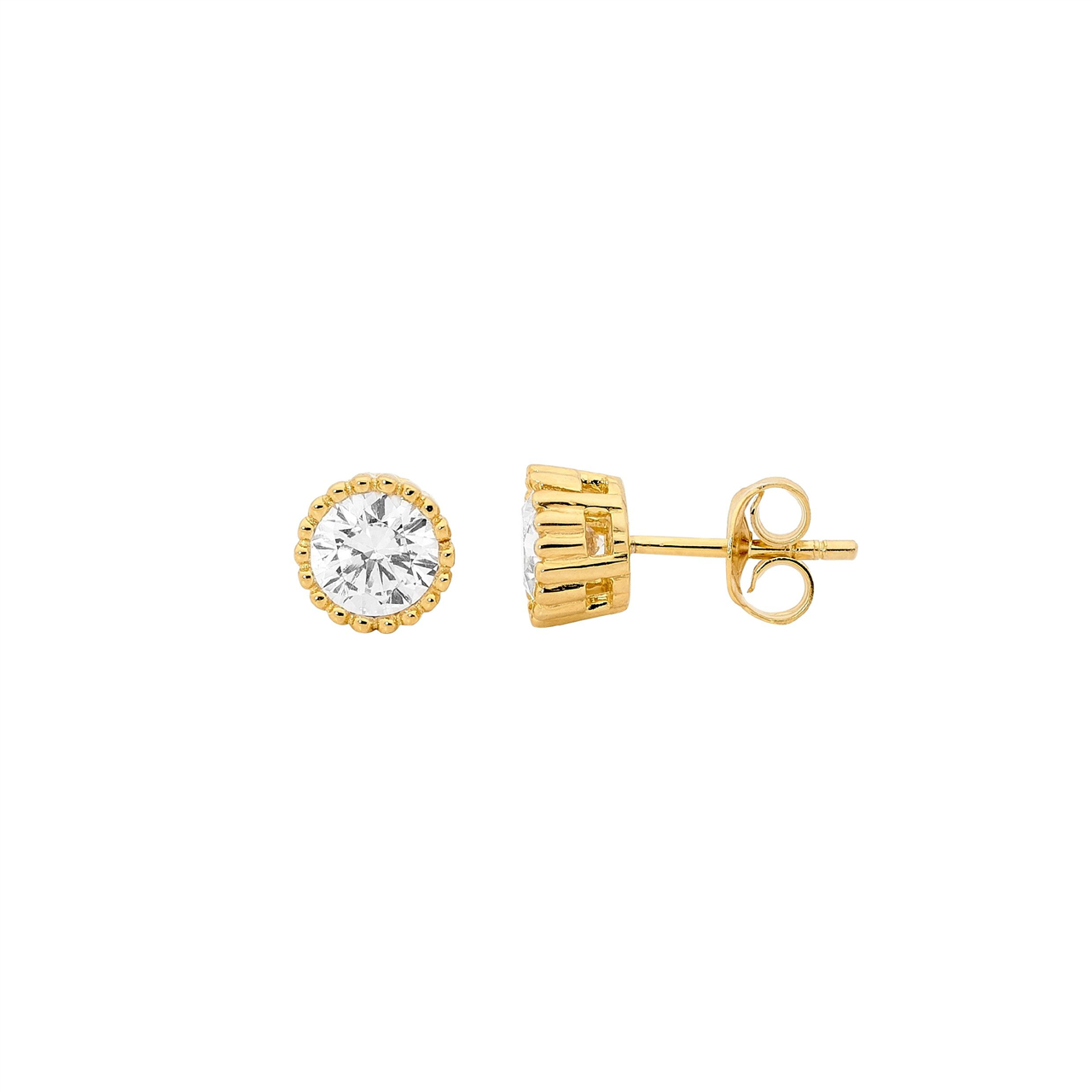 Yellow Gold Plated Crown Set White Cz Stud Earrings