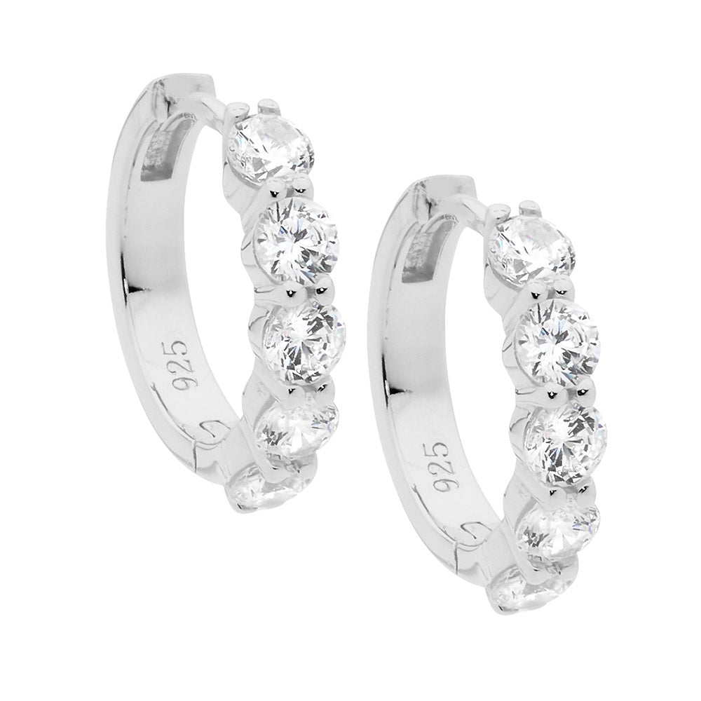 Ellani SilverHoop Earrings With White Cz's