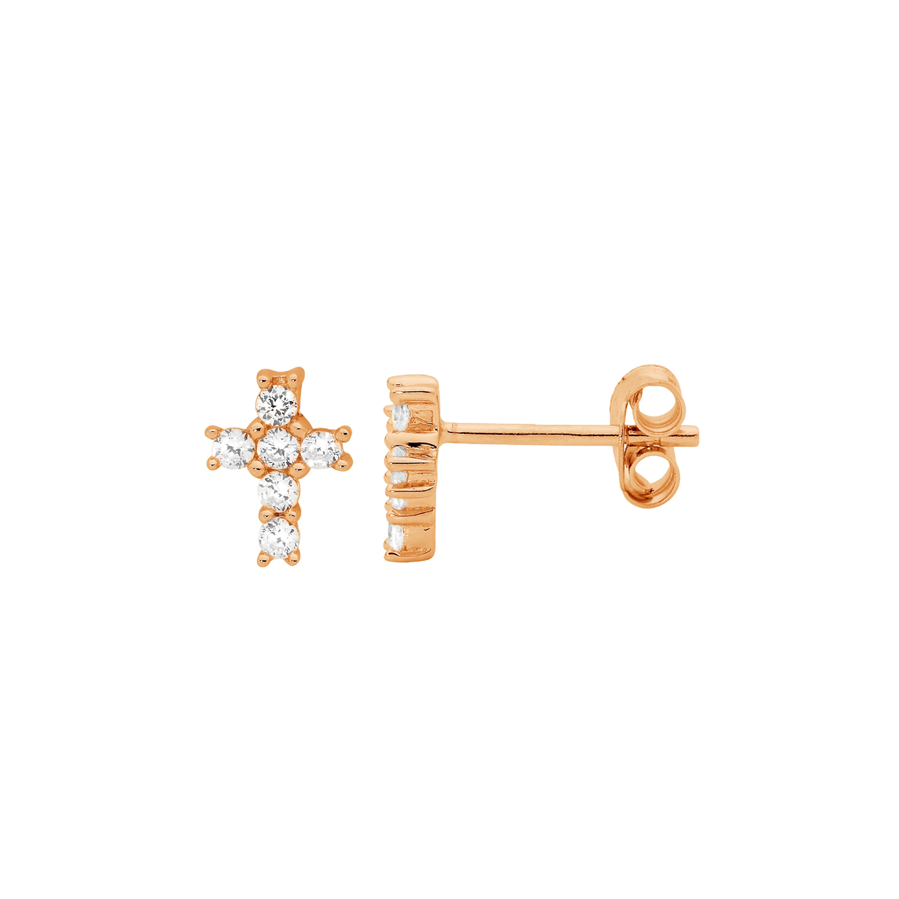 Ellani Rose Gold Plated Cross Stud Earrings With Cz