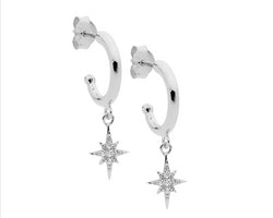 Ellani Silver Hoop Earrings With Cz Star Drop