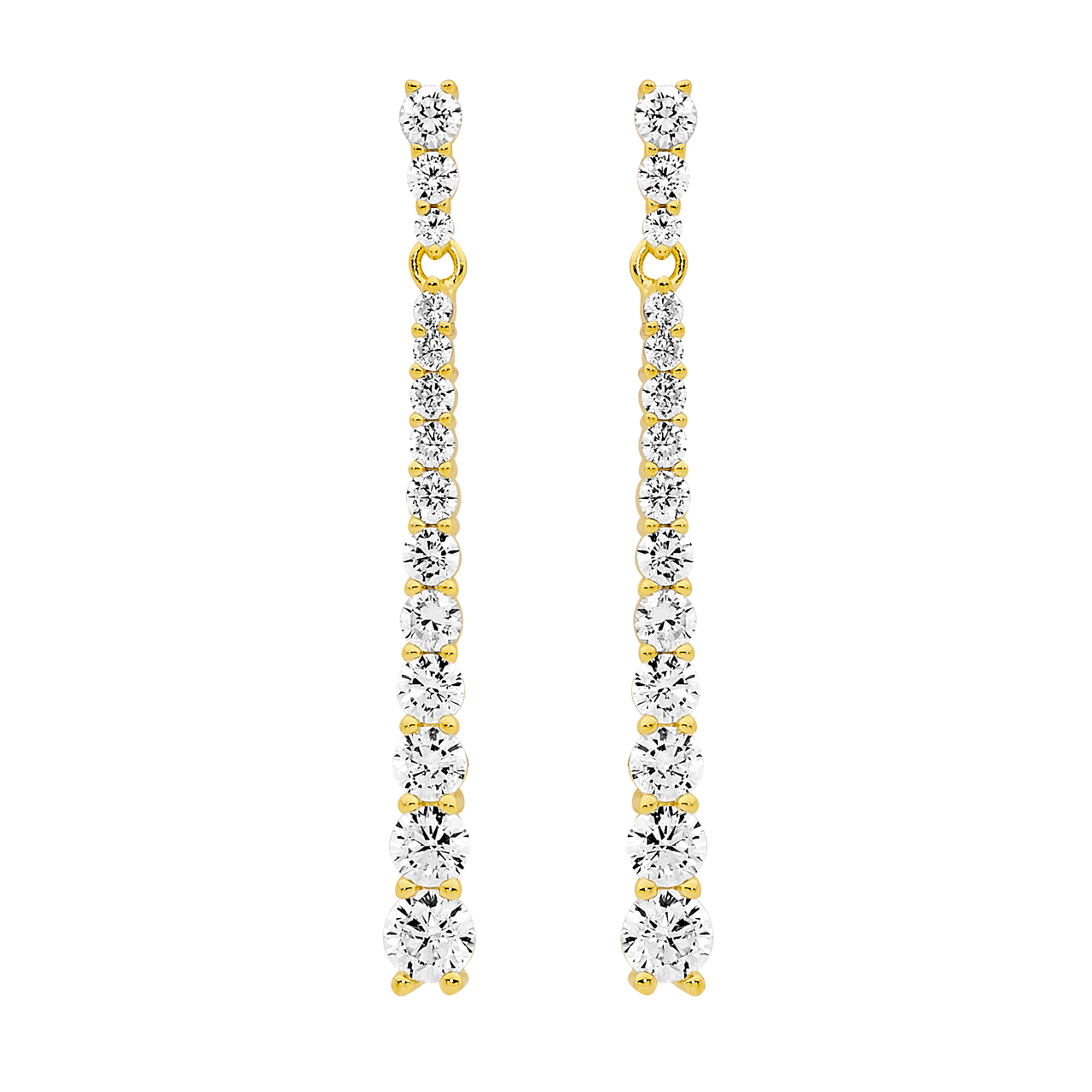 Ellani Yellow Gold Plated Gradual Drop Earrings With Cz