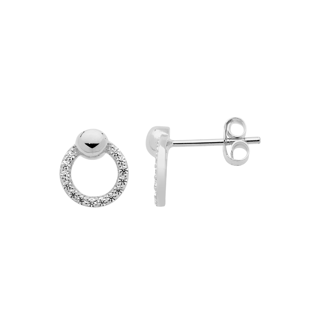 Ellani Sterling Silver 9Mm Open Circle Earrings With White Cz