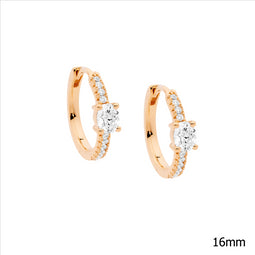 Ellani Rose Gold Plated Hoop Earrings With Oval Cz