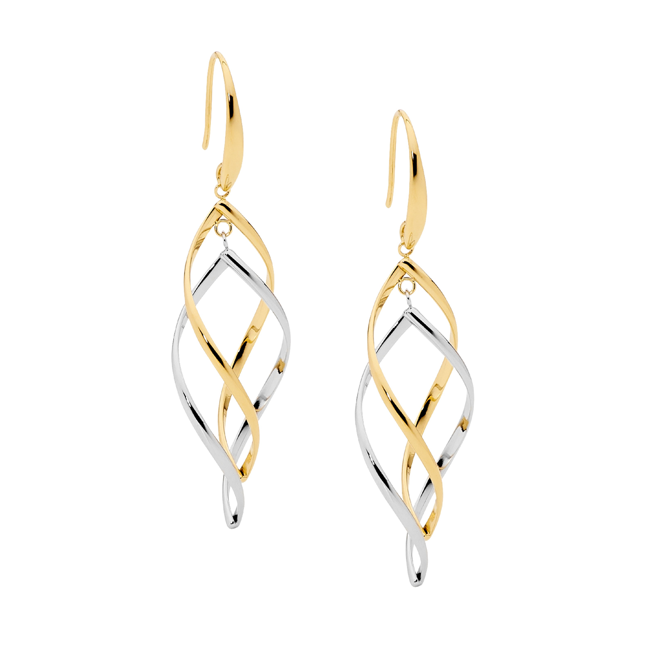 Ellani Sterling Silver And Gold Plated Double Twist Drop Earrings