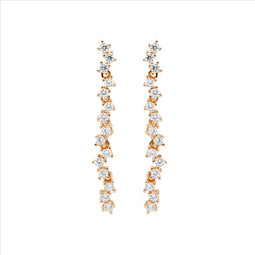 Ss Wh Cz Staggered 4Cm Drop Earrings W/Rose Gold Plating