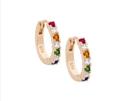Ss Wh & Multi Colour Cz 14Mm Hoop Earrings W/Rose Gold Plating