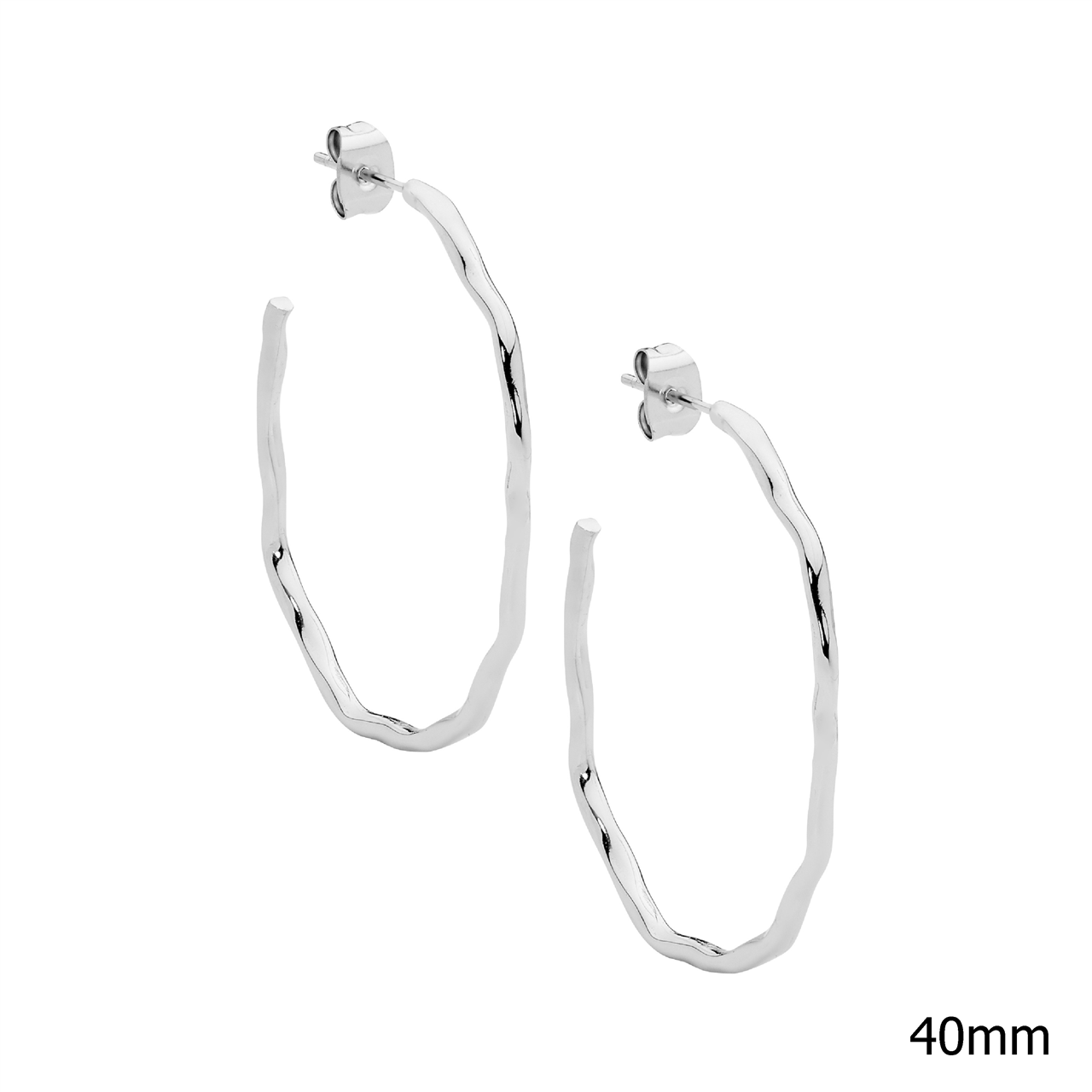 Stainless Steel 40Mm Wave Hoop Earrings