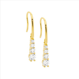 Ss 4 Round Wh Cz Gradual Drop Earrings On Shp/Hook W/ Gold Plating