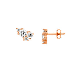 Ss Wh Cz Multi Size Round Cluster Stud Earrings W/ Round Gold Plating