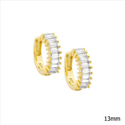 Ss Wh Cz Baguette Claw Set 13Mm Hoop Earrings W/ Gold Plating