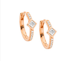 Ss Wh Cz 16Mm Hoop Earrings W/ Princess Cut Bezel Set, Rose Gold Plating