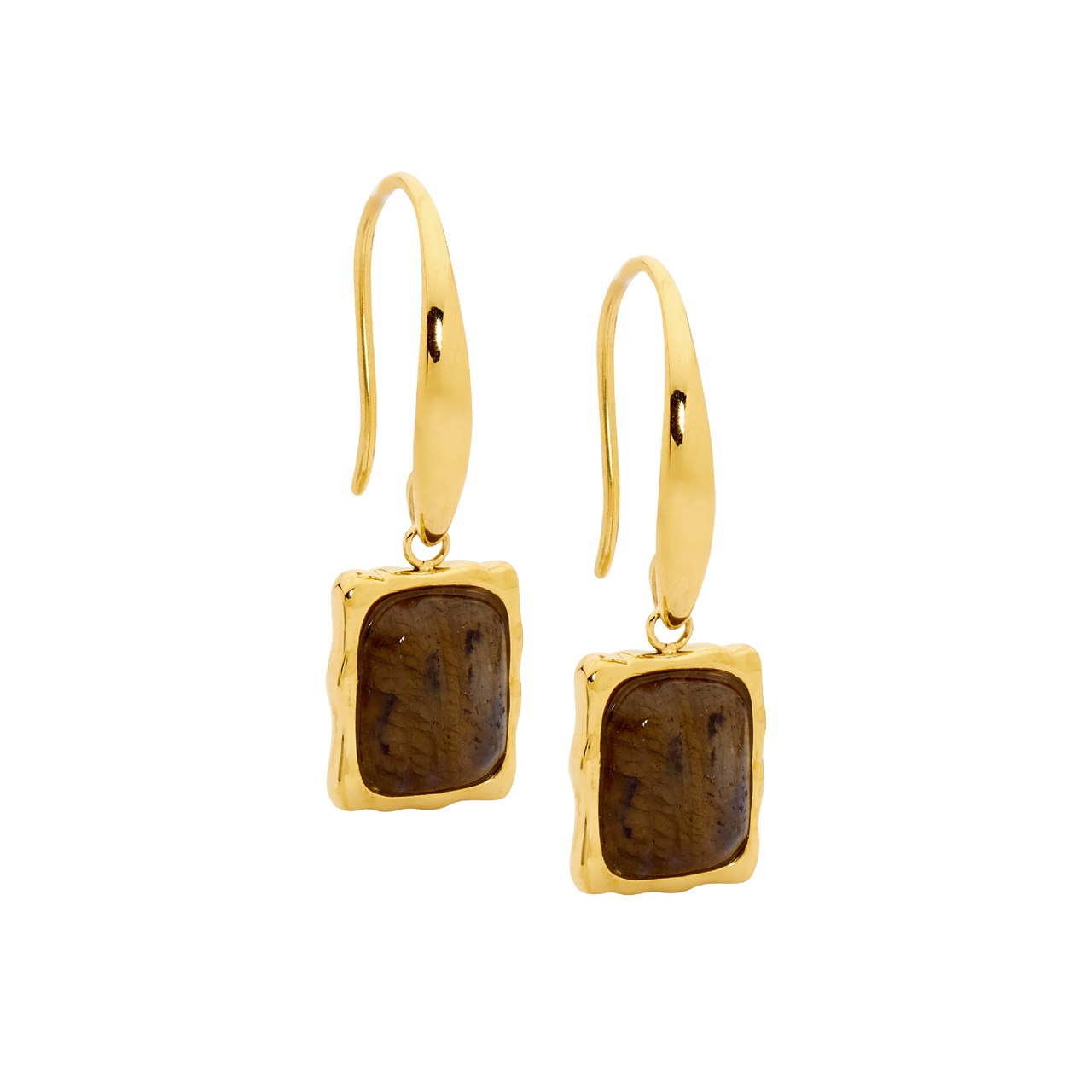 Stainless Steel Labardorite Drop Earrings W/ Gold Ip Plating