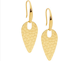 Stainless Steel Hammered Spear Drop Earrings W/ Gold Ip Plating