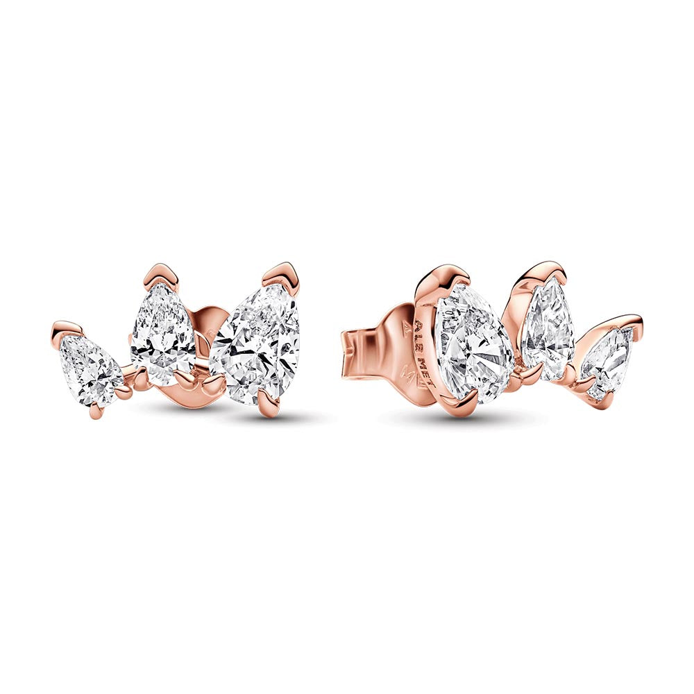 14K Rose Gold-Plated Stud Earrings With Clear Cubic Zirconia
