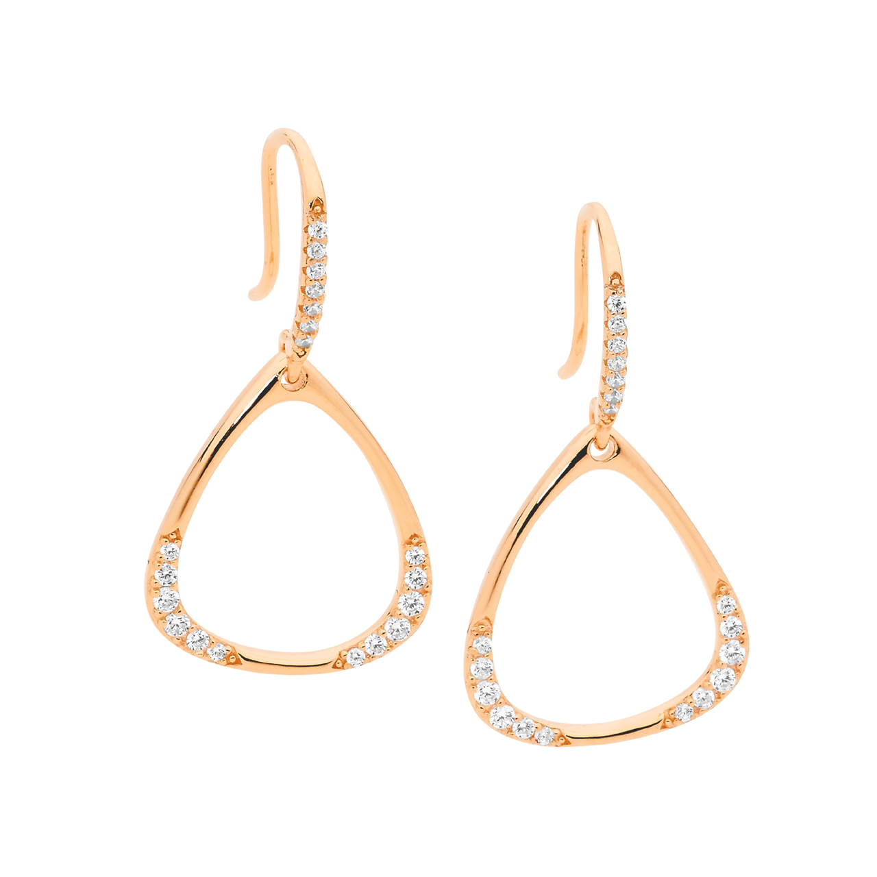 Ss Wh Cz Open Triangle Drop Earrings W/ Rose Gold Plating
