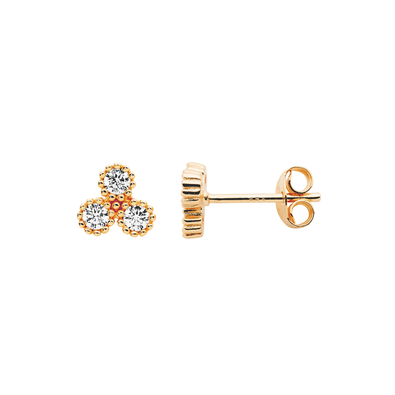 SS WH CZ cluster crown set stud earrings, w/ rose gold plating